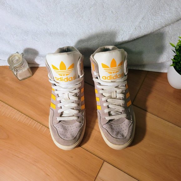 Adidas-  Extaball High Tops, light grey, white, gold/yellow, size 9 (womens) - Picture 3 of 5